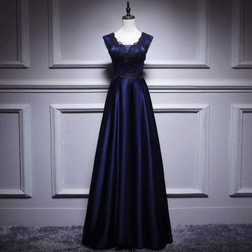 Simple A line Satin Long Prom Dresses HZ1023